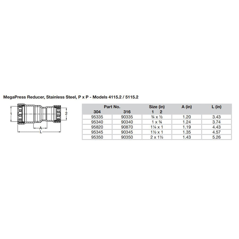 Viega MegaPress 1" x 3/4" Stainless Steel 304 Reducer - Double Press Connection - Smart Connect Technology [95340]